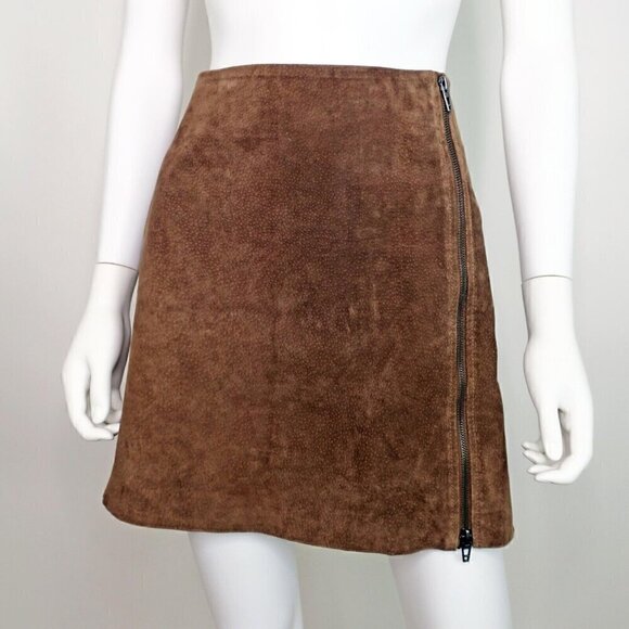 BLANKNYC Dresses & Skirts - Blanknyc Blank NYC Leather Suede Skirt Brown Side Zip Mini Moto Women's 31